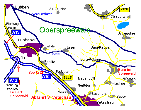 Karte vom Raum Lbbenau - Lbben - Vetschau - Burg